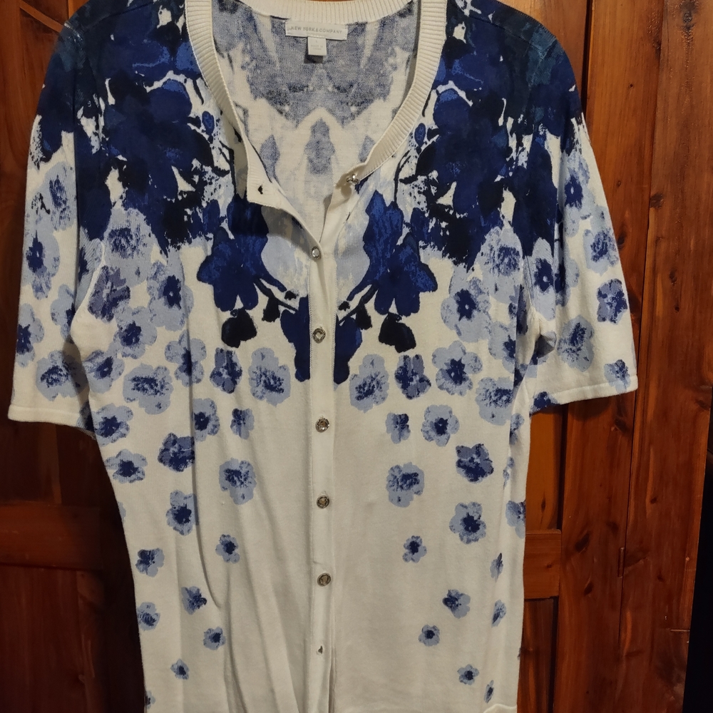 New York & Company Blue and White Knit Sweater